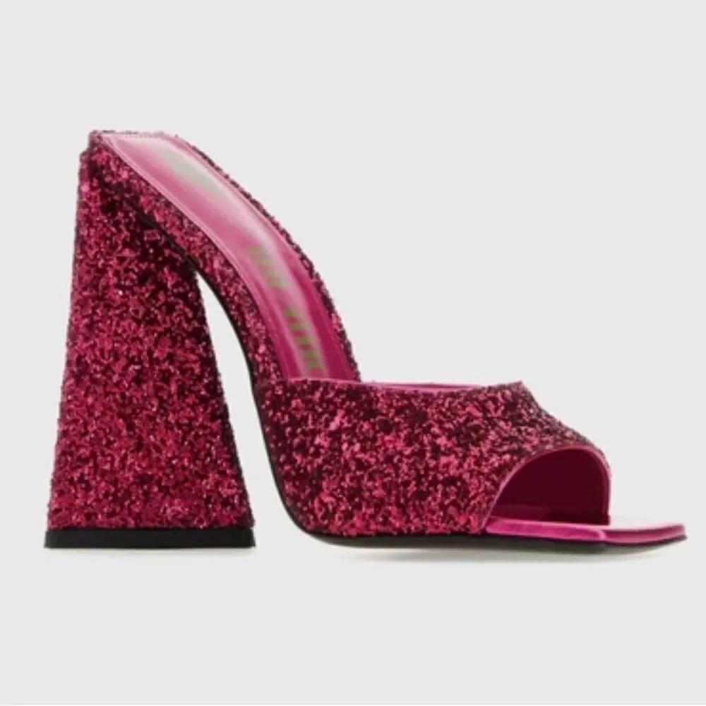 THE ATTICO Devon Glitters High-Heeled Mules Fushia Size 40/ US 10